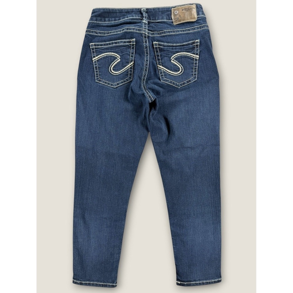 Silver Jeans Suki High Capri 28 W28 L24 Dark Wash Stretch Denim Thick Stitch - Picture 12 of 12